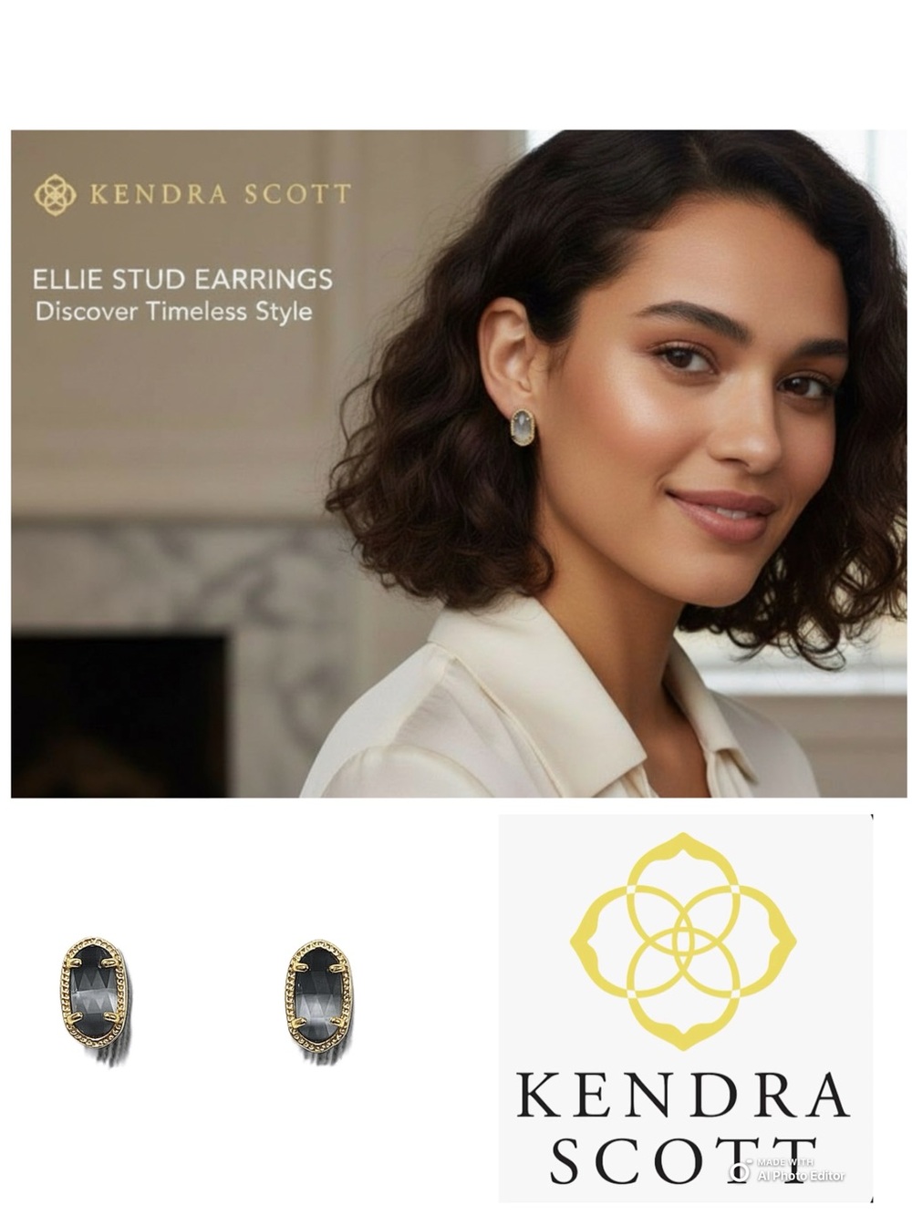 ✨ Kendra Scott Ellie Gold Stud Earrings in Slate Cat's Eye ✨